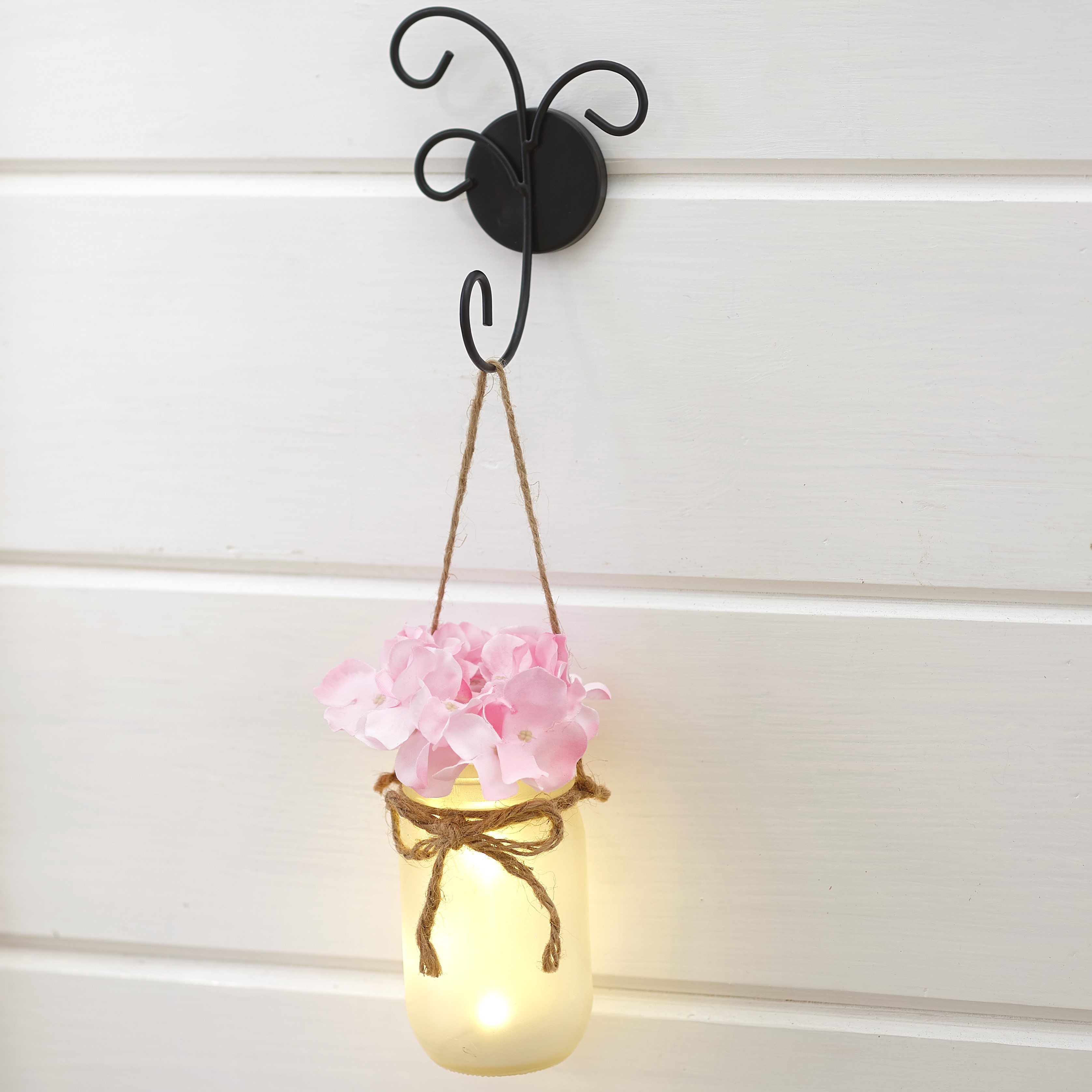 Mason Jar Wall Sconce Novelty Light with Faux Pink Hydrangea Flower