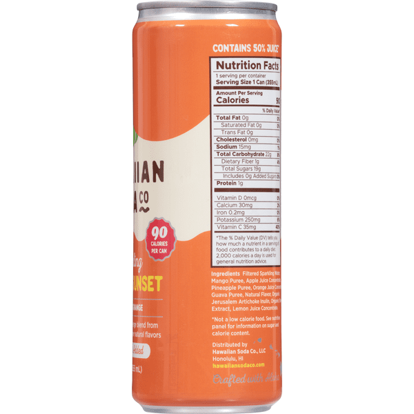 (Pack Of 12) Hawaiian Soda Co Juice Sparkling Mango Sunset 12 Fo