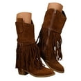 thumbnail image 3 of UngA Cowboy Boots for Women Mid Calf Fringe Western Cowgirl Boots Fashion Winter Boots for Women Chunky Low Heel Brown,Size 6.5, 3 of 7