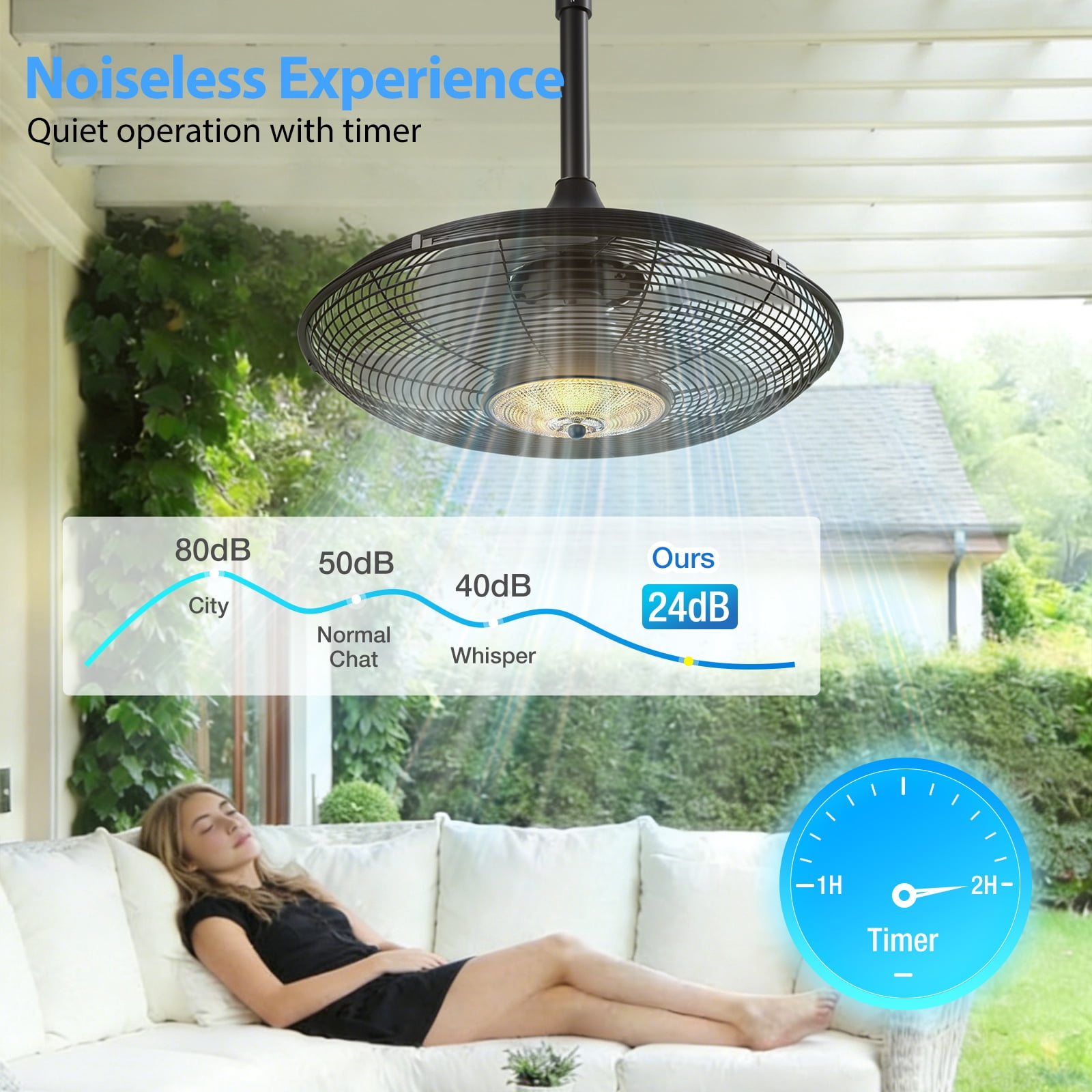 20" Outdoor Ceiling Fan with Light, IP65 Waterproof, Plug-In with Hook, Remote & App Control, 6 Speeds, 3CCT Dimmable, Caged Hanging Fan
