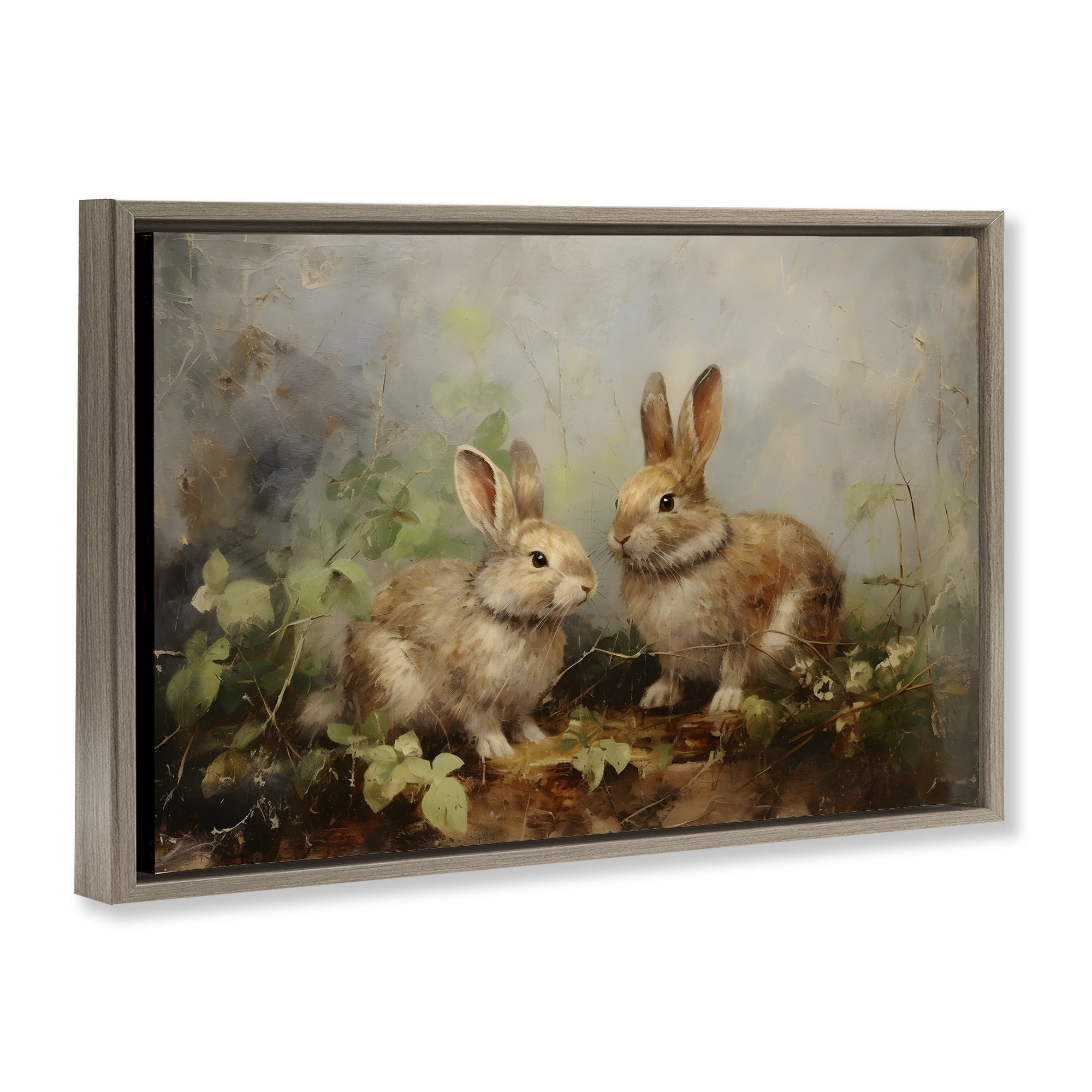 Stupell Industries Wild Rabbits in Nature Animals & Insects Painting Brown Floater Framed Canvas Art Print Wall Art, 25 x 17