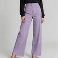 thumbnail image 5 of Cagogo Women's Wide Leg High Waisted Trousers with Pockets Striped Casual Streetwear Long Pants Vacation Travel Lounge Outfits Summer Clothes, Purple L, 5 of 7