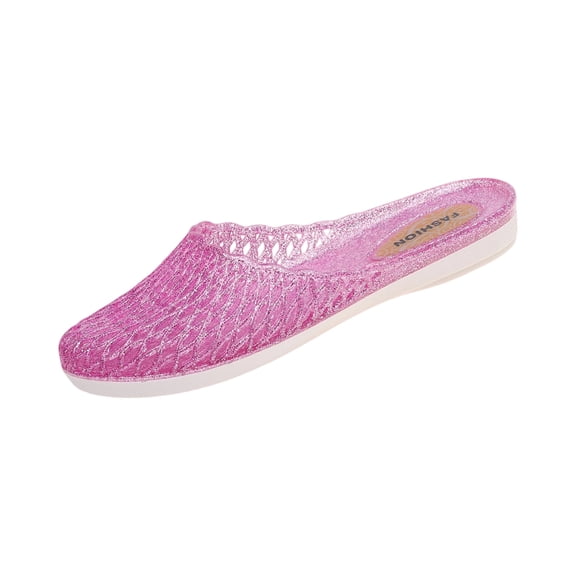 LTTVQM Womens Jelly Mules Transparent Hollow Out Closed Toe Flat Sandals Lounge Breathable Slip on Travel Trendy Shoes Pink 36(US-5.5)