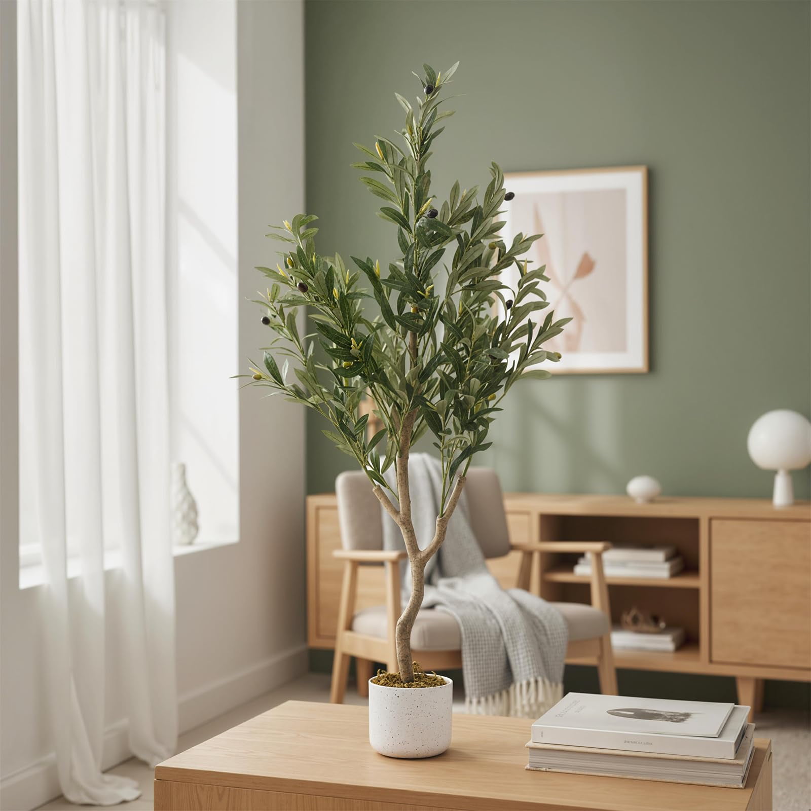3.9FT Faux Olive Tree, Artificial Olive Trees with Lifelike Olive Branche and Fruits, Fake Floor Plants with Pot for Indoor Home Office Living Room Outdoor Decor
