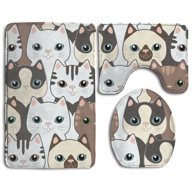 ABPHQTO Gatos Komik Juego de alfombras de baño de 3 piezas Alfombra de baño Alfombra de contorno y tapa de inodoro ABPHQTO Cont-CHAPPLE-24476