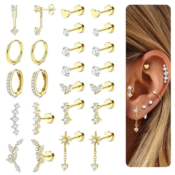 Hypoallergenic Flat Back Earrings-Cartilage Earring Stacks-Surgical Steel Earrings for Sensitive Ears - Small Stainless Steel Flatback Stud Hoop Earring Sets for Helix Tragus Conch Daith Multiple Pi