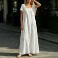 thumbnail image 4 of Bosfbaoi Dresses for Women Square Neck Short Sleeve Loose Flowy Linen Blend Maxi Dress, 4 of 5