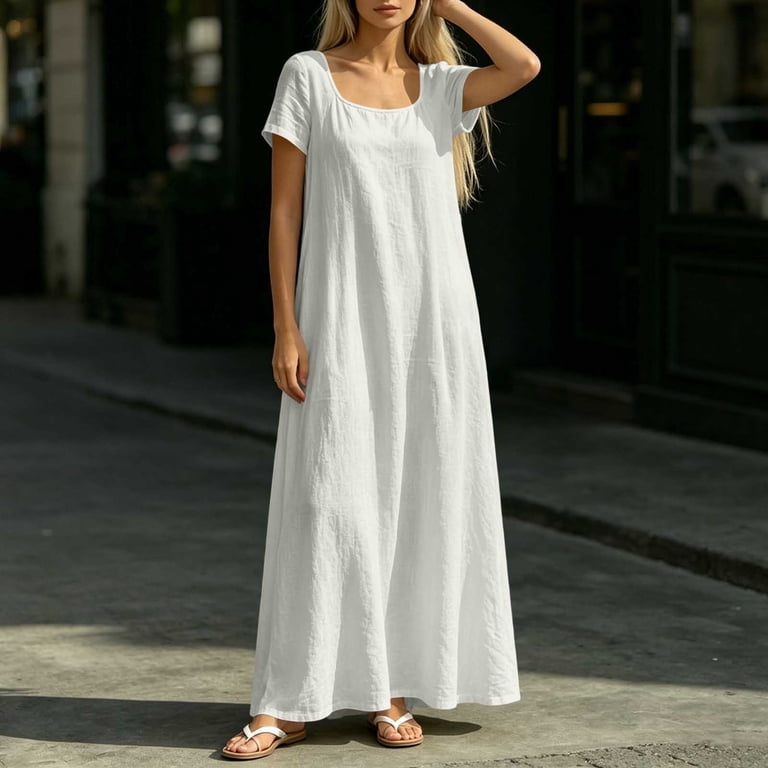 straight cut neckline dress Straight-Cut Dress, Round Neckline, Bell Sleeves, Embroidered Waist, Front Slit, Watteau Train Light Gray / FR 46