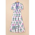 thumbnail image 2 of Women's Elegant White Floral Puff Short Sleeve V Neck High Waist Maxi Dress with Pockets | [ZhiHiMeRi] | (US 12-14)L, 2 of 12