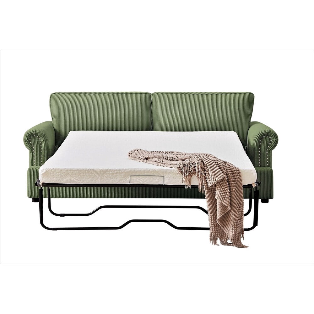 US Pride Furniture Viviana 76" W Polyester Cushion Back Sofa Bed, Dark Green