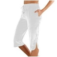 thumbnail image 3 of TaTaai Women's Sporty Seven-Eighths Trousers with Elastic High Waist and Side Pockets, Solid Color Stretch Athletic Pants, Casual Cropped Length Bottoms for Daily Wear Gift, 3 of 7
