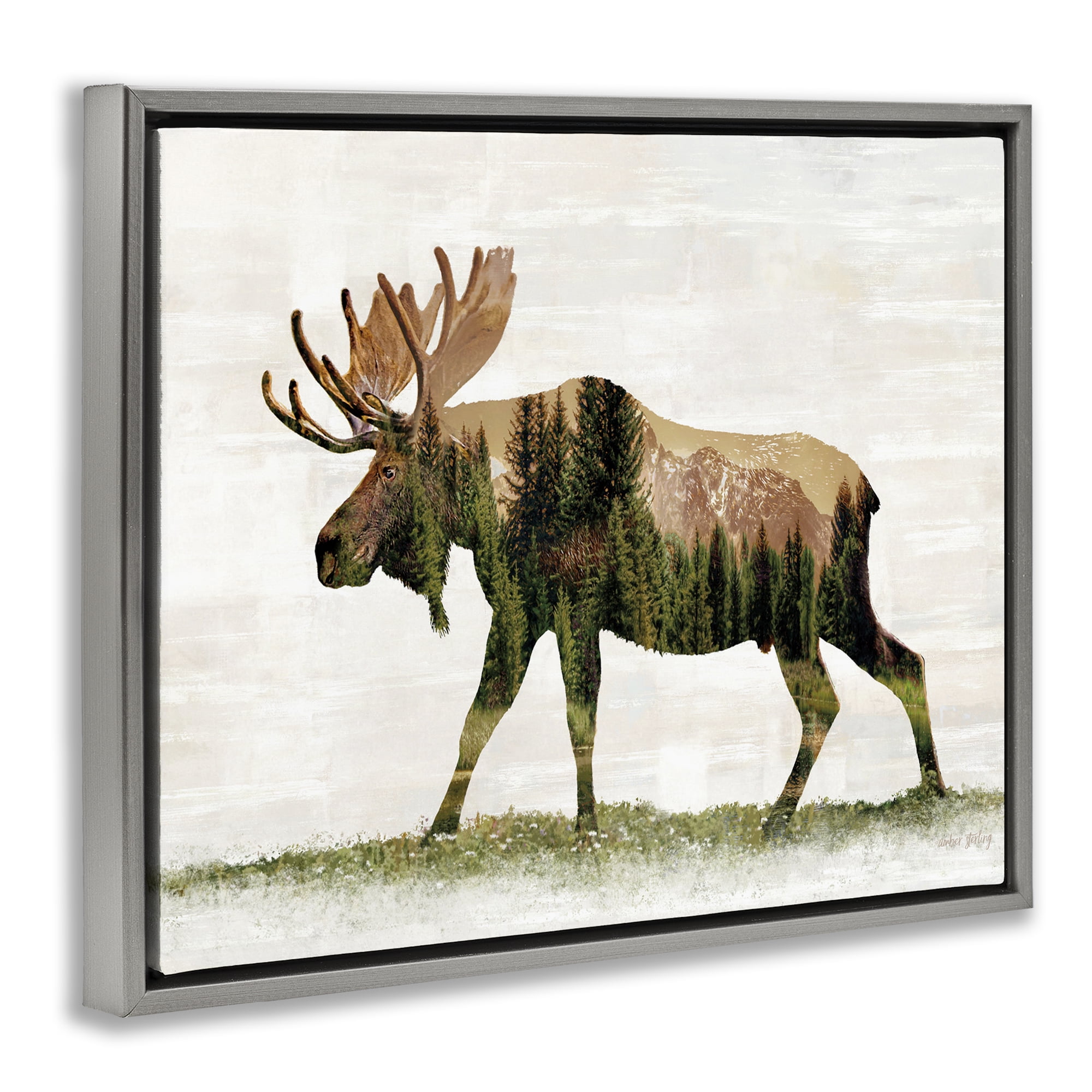 Stupell Industries Forest Pattern Moose Animals & Insects Painting Gray Floater Framed Art Print Wall Art, 21 x 17