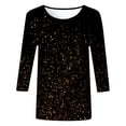 thumbnail image 3 of XAOFW Women's T-Shirts Carnival Sparkly Three Quarter Sleeve Crewneck Casual Sequins T Shirt Everyday Wear Loose Fit Tee Shirts Party Night Comfortable Stylish Top, 3 of 4