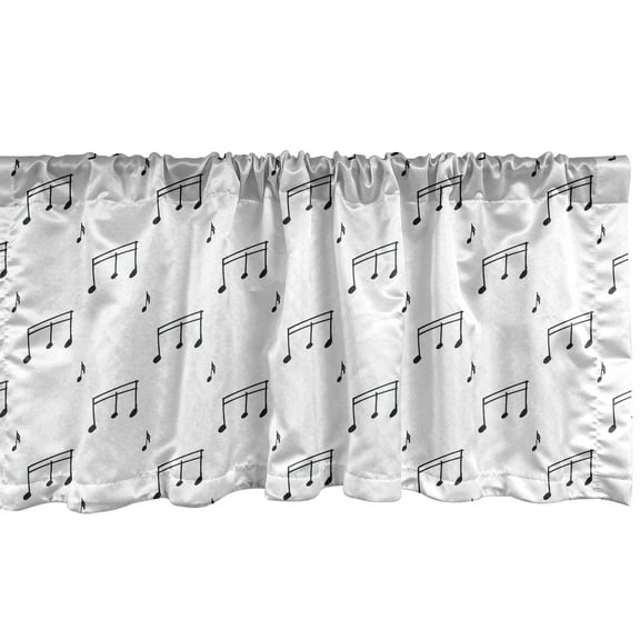 Ambesonne Black and White Window Valance, Musical Notes, 54" X 18", Charcoal Grey