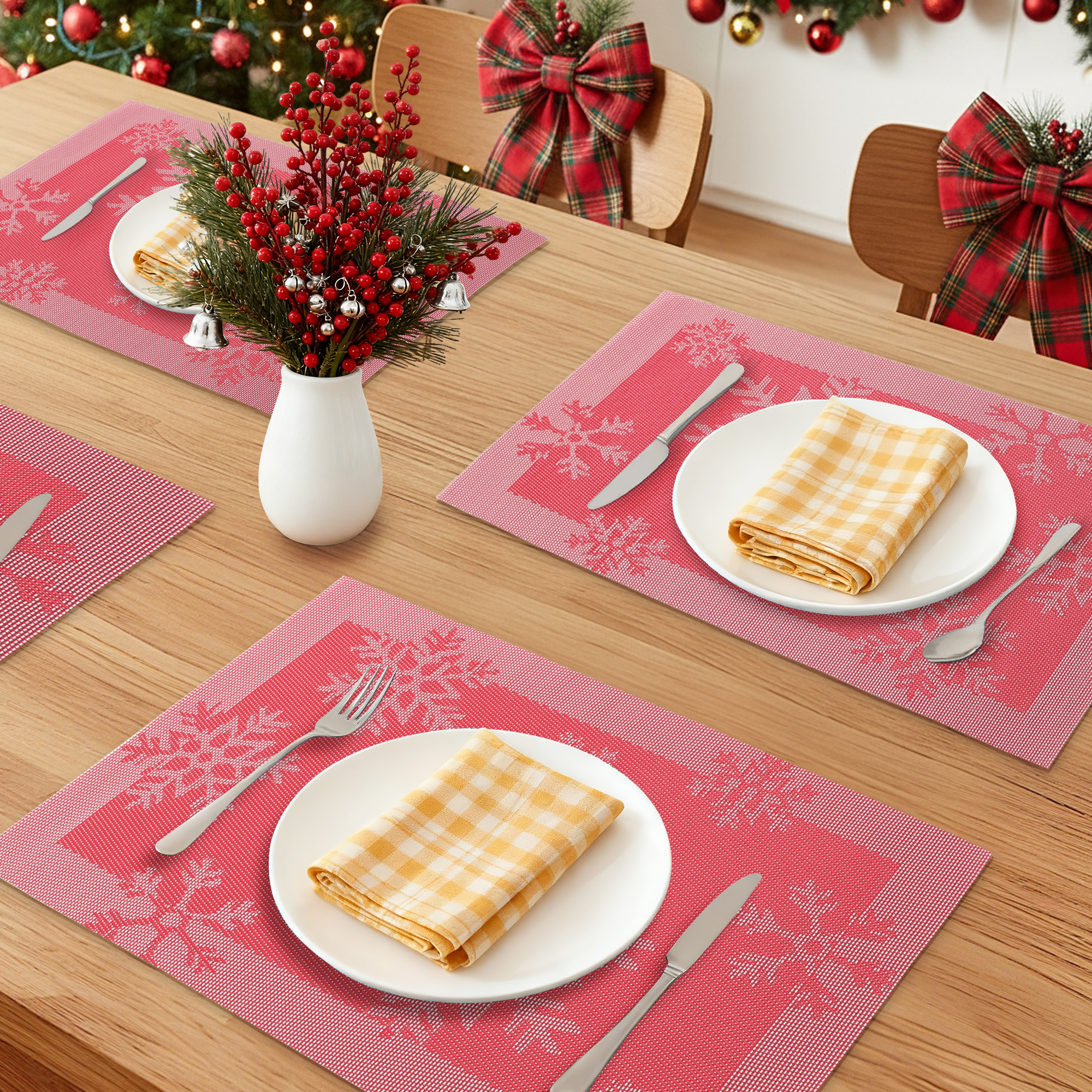 Unique Bargains 6Pcs Plastic Placemats Table Mats Red 17.7" x 11.8"