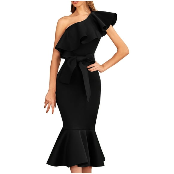 QTBIUQ Fashion Women's Elegant Casual Solid Color Slim Waist Tube Top Sleeveless Long Dress