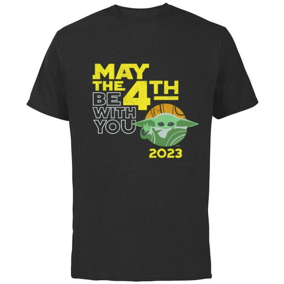 Star Wars Day May the 4th Be With You 2023 Grogu Distressed - Short Sleeve Cotton T-Shirt for Adults - Customized-Black