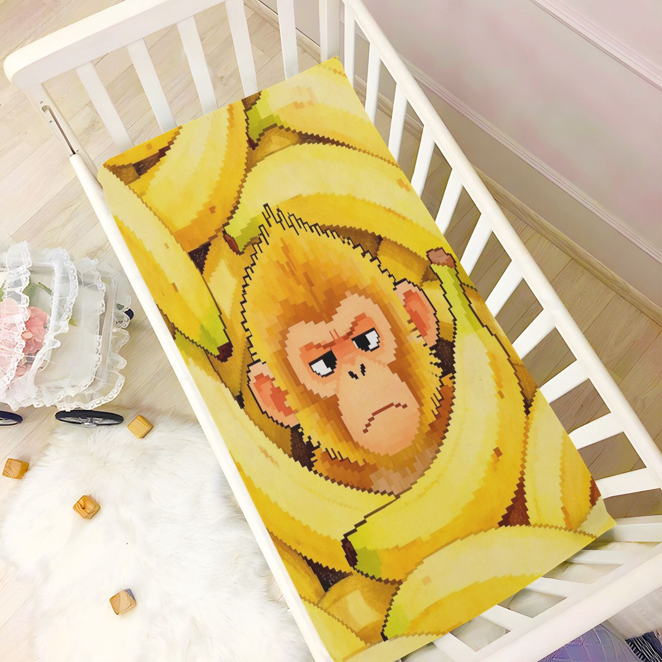 Baby Essentials 52”x 28”- Standard Cotton-like Modal Elastic- Monkey Pattern Design Crib Sheets for Newborns and Toddlers