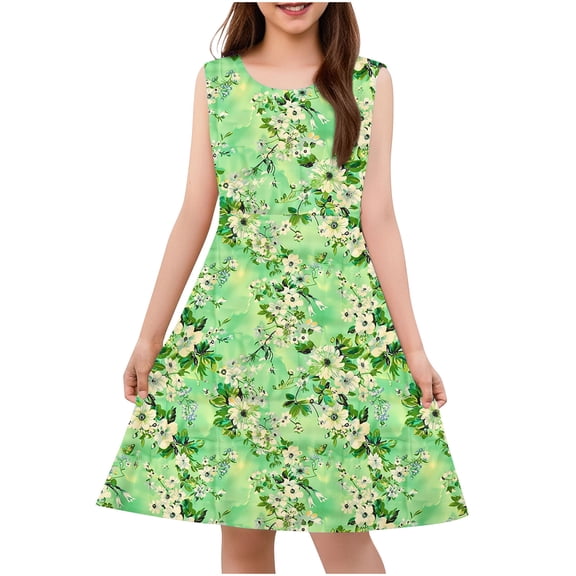 JUSLIO Girls Tank Dress Print Casual Sleeveless Dresses Size 4 Y