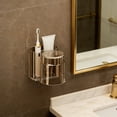 thumbnail image 1 of Linnome Toothbrush Rack and Mouthwash Cup No Drill Shelf Toothbrush and Cup Rack Bathroom Toothbrush Rack Wall Mounted 4.5x3.9x3.7 Inch Coffee, 1 of 6