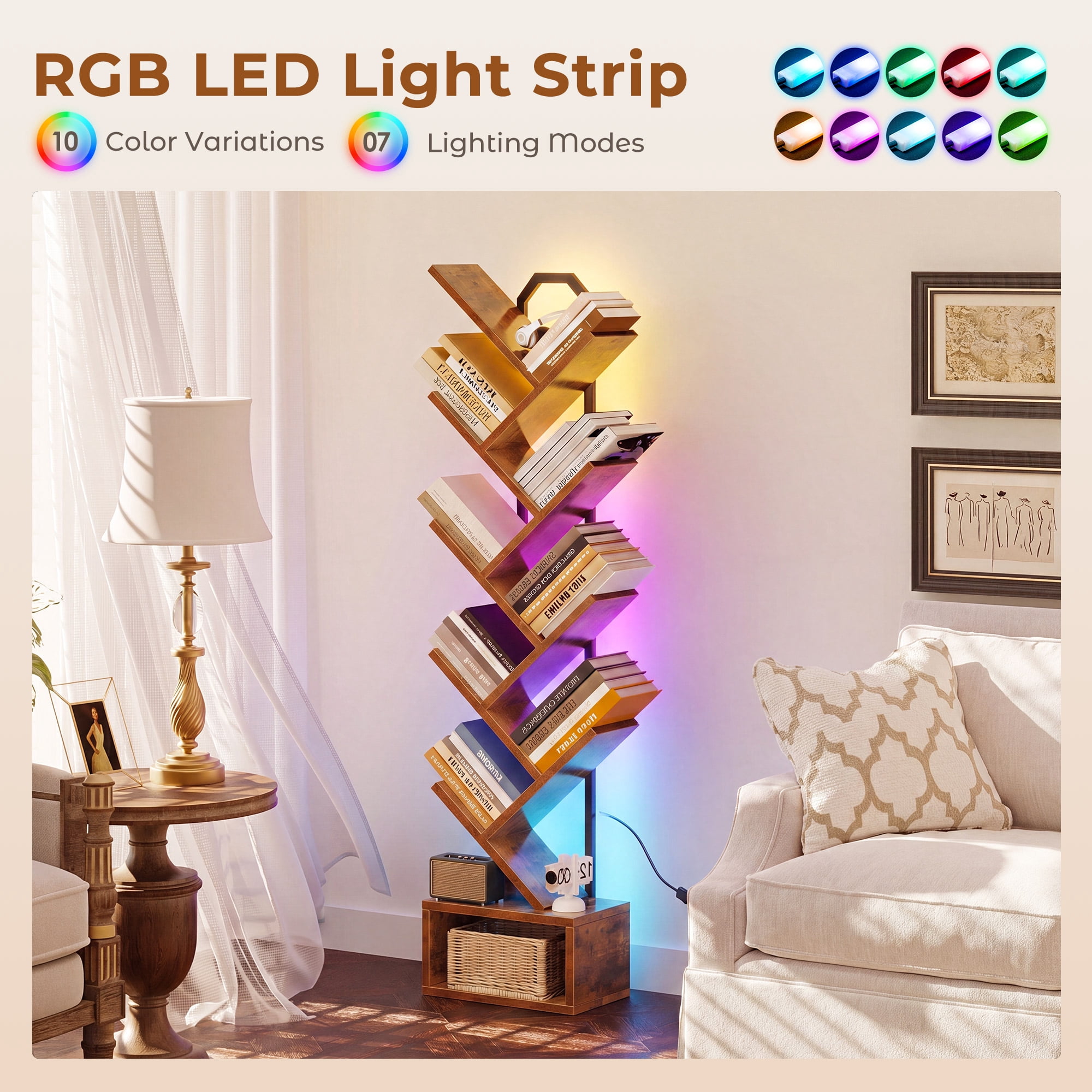 Casacomoda 8 Tier Tree Bookshelf, Bookcase with LED India | Ubuy