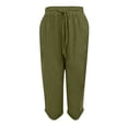 thumbnail image 3 of Women's Summer Capri Pants Linen Like Drawstring Elastic Waist Capris Pant Womens Casual Solid Loose Fits Lightweight Breathable Comfy Cropped Trousers, 3 of 4