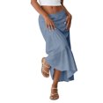 thumbnail image 3 of Women's Solid Color Midi Skirt, High Waist A-Line Casual Skirt, Versatile Basic Skirt for Office, Daily Wear and Spring Outfits,Light Blue,S, 3 of 6