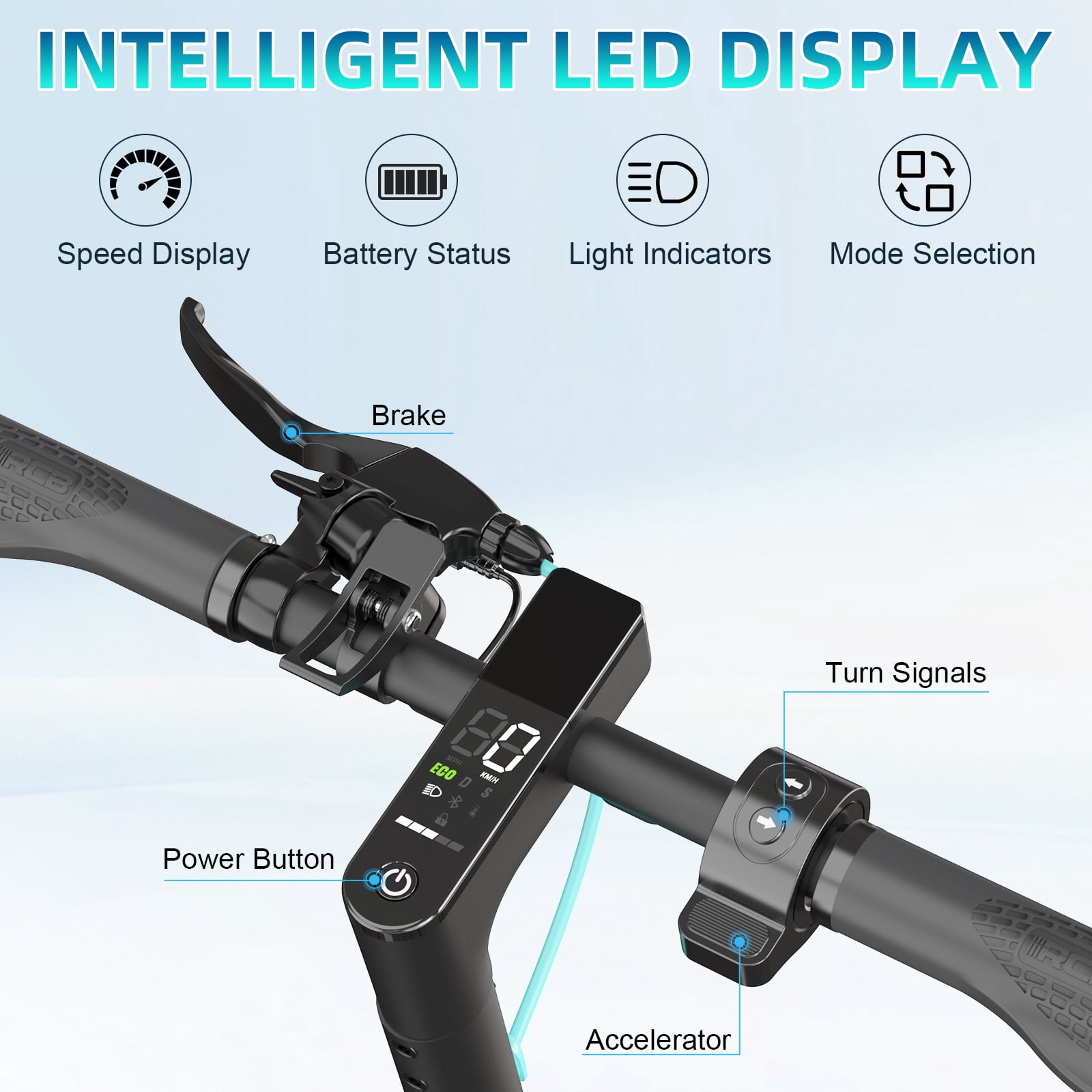 RCB R12Pro Electric Scooter for Kids,Max Speed 12 mph,10 Miles Range,Rainbow LED Lights&Display,Foldable&Portable,Black
