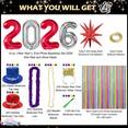 thumbnail image 2 of PMU New Years Eve Party Supplies 2026 Kit 261-Piece Set - 100 Guests - Black and Gold Top Hats Derbies Tiaras Leis Horns Curtains Beads Star Balloons - New Year's Eve Decorations Bulk Party Favors, 2 of 7
