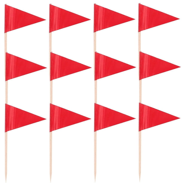 Wooden Toothpick Flags for Food Decorations, Mini Cakes, Appetizers, Fruits, and Cupcakes – 100pcs Red Small Toppers Markers