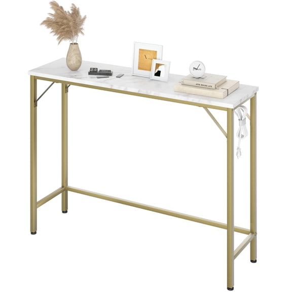 ChaoLink Narrow Sofa Table, Console Table with Power Outlets & USB Ports,39.4in Industrial Entryway Table, Behind Couch Table Goldgold