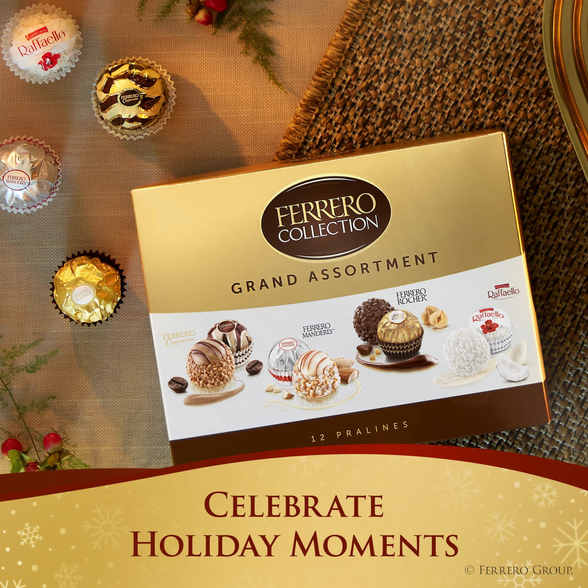 (2 pack) Ferrero Collection Grand Assortment, Hazelnut Chocolate, Coconut, Almond, Cappuccino, Holiday Gift Box, 12 Count, 4.1 oz