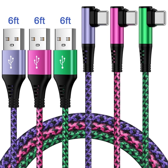 Usb C Charging Cable 6 ft Right Angle Usb C Cables 6ft-3PACK,AILKIN 90 Degree Usb to Usb C Cable 6ft Charging Cable Type C Charger Fast Charging High Speed Android Phone Charger Cord Type C