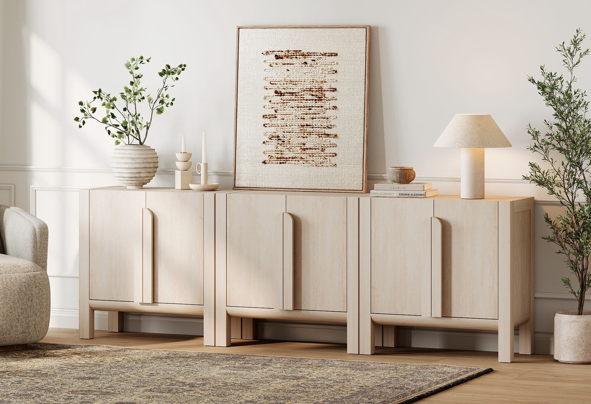 94.5" Mid-Century Modern TV Stand with Storage, 3-In-1 Entertainment Center with 6 Doors and Adjustable Shelves,Wooden TV Console for Living Room