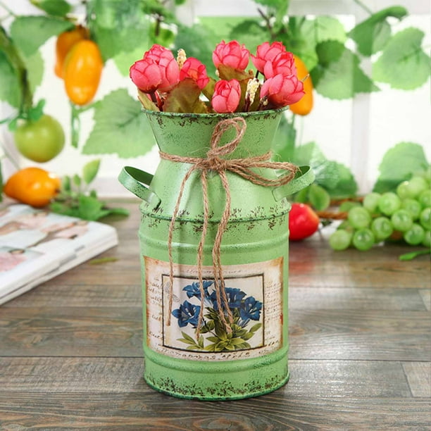 Apmemiss Clearance Shabby Chic Classy Designed Family Milk Can Metal Vase Country Rustic Primitive Decorative Flower Holder for Home Office Garden, 7.5" H