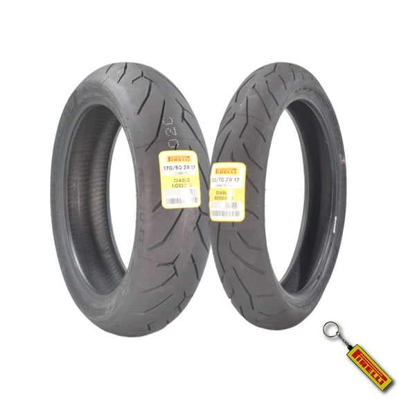 Pirelli Diablo Rosso II 120/70 ZR 17 M/C (58W) TL (K) Front & 170/60 ZR 17 M/C (72W) TL Rear Motorcycle Tires- Sport Performance for Road Use Tire Set with Keychain