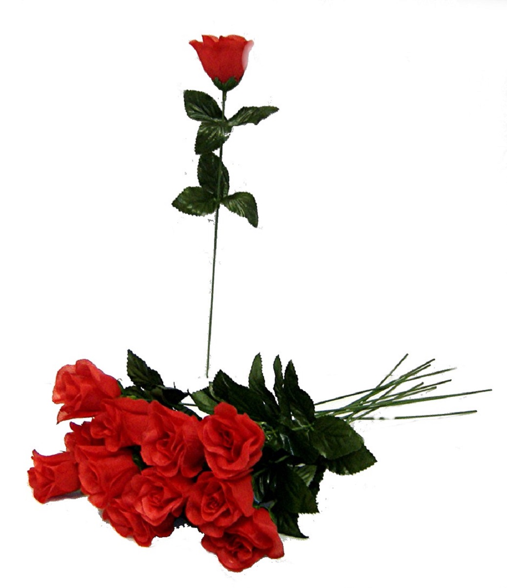 2 Dozen Long Stem Rose Buds Artificial Red Color Silk Flower for