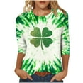 thumbnail image 2 of Ounisa St Patty's Day Shirt Women 2025 Casual Plus Size 3/4 Sleeve Irish Clover Shirts Funny Saint Patrick's Tunic Tops, 2 of 4