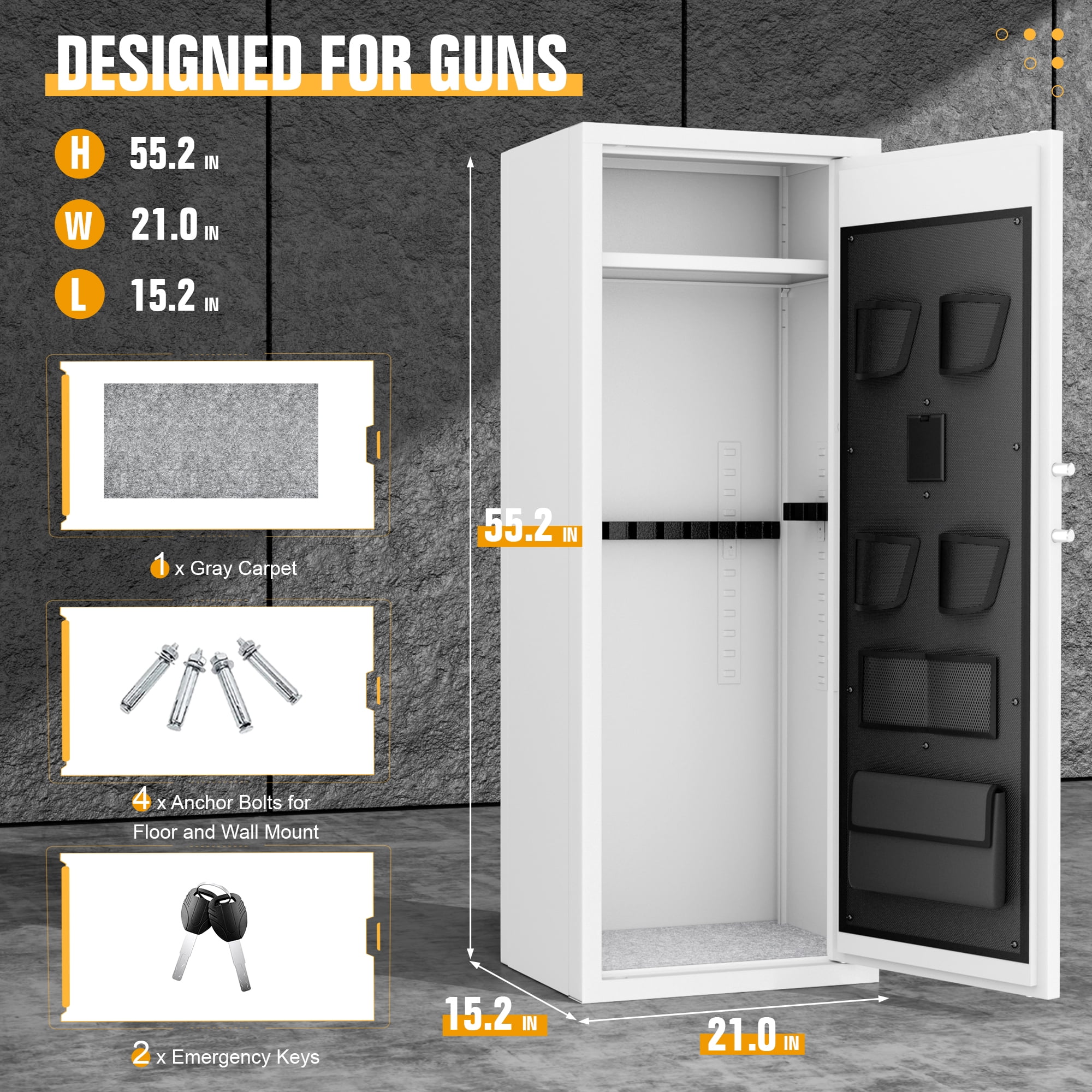 SUNCROWN 12-15 Gun Safe for Rifles and Pistols,Quick Access Rifle Gun Safe with Keyboard Lock, Gun Cabinets for Rifles and Shotguns with Pocket and Rifle Rack for Home（White）