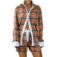 thumbnail image 2 of Yunliwuli Women’s Casual 2 Piece Outfits Long Sleeve Plaid Print Button Up Shirt + Loose Shorts Set Loungewear, 2 of 7
