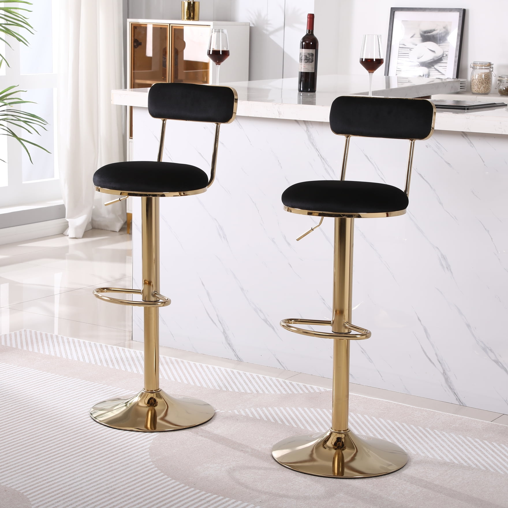 2 PCS Bar Stools with Back and Footrest, Counter Height Dining Chairs