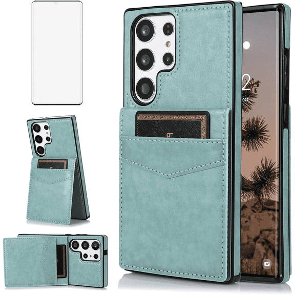 Asuwish Screen Protector Included PU Leather Soft Shell Wallet Cell Phone Case with Screen Protector for Samsung Galaxy S23 Ultra, Teal