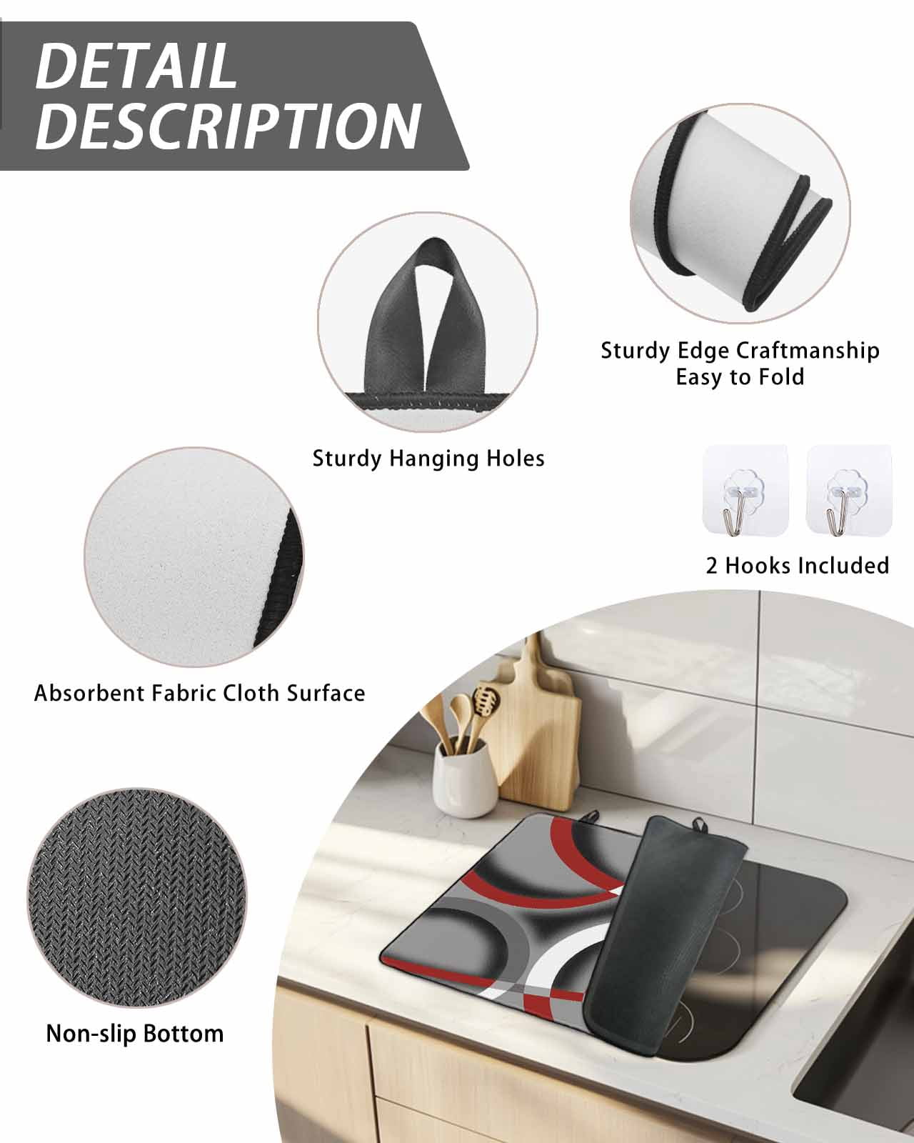 Stove Top Covers for Electric Stove, Grey Geometric Glass Stovetop Cover Protector, Modern Abstract Black White Red Striped Induction Cooktop Protector Oven Mat for Kitchen Countertop 24"x21"
