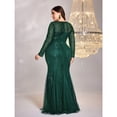 thumbnail image 6 of AURA Plus Size Evening Dress Long Sleeve Slim Fit Fishtail Party Gown Round Neck Zipper Women 0XL–4XL, 6 of 7