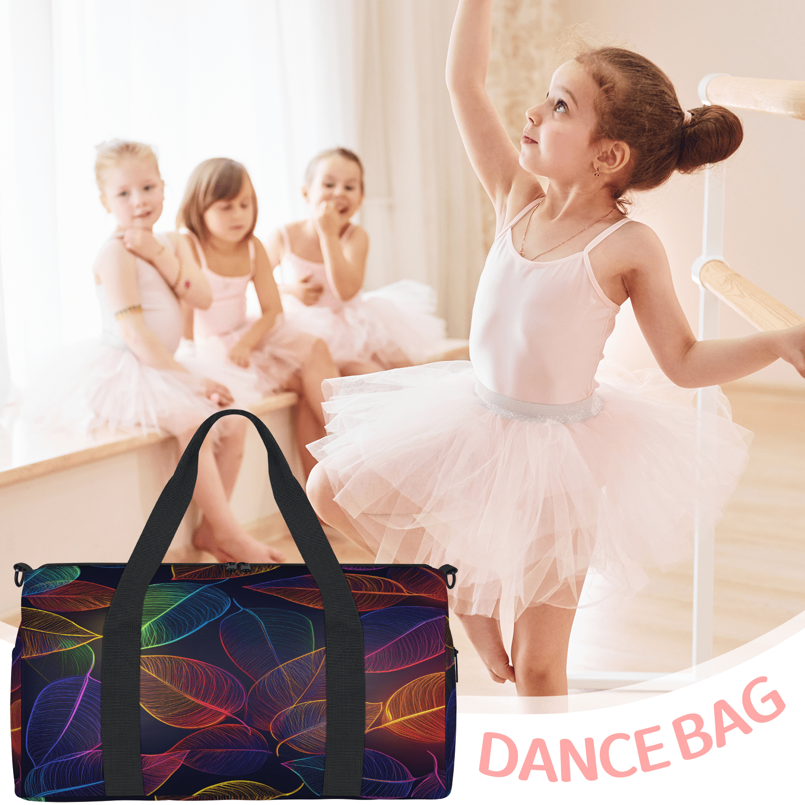 Herdesigns Leaves Travel Duffle Bag Sports Yoga Weekender Overnight Carry on Workout Bags Lightweight Waterproof Gym Tote Bag for Women Colorful Leaf