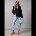 thumbnail image 4 of Blusa Vaquera Informal de Larga con Cuello en V y Botones para Mujer Negro S, 4 of 9