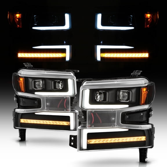 2019-2021 Chevy Silverado 1500 Black LED DRL Tube Sequential Signal Headlights