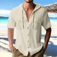 thumbnail image 1 of pstuiky camisetas para hombre, Blusa informal de manga corta con capucha, botones y bolsillo con cordón de color sólido para hombre. camisas casuales para hombre xxxl, 1 of 6