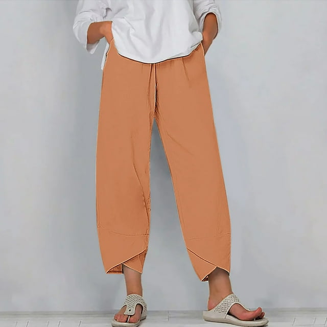 Women's Summer Comfortable Loose Wide Legged Fashion Solid Color Capris RXIRUCGD Orange, Taille: 5TG