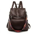 thumbnail image 4 of Mochila con textura de cuero suave de PU, bolso de mujer de gran capacidad, bolso de viaje simple antirrobo, mochila escolar informal liviana, 4 of 6
